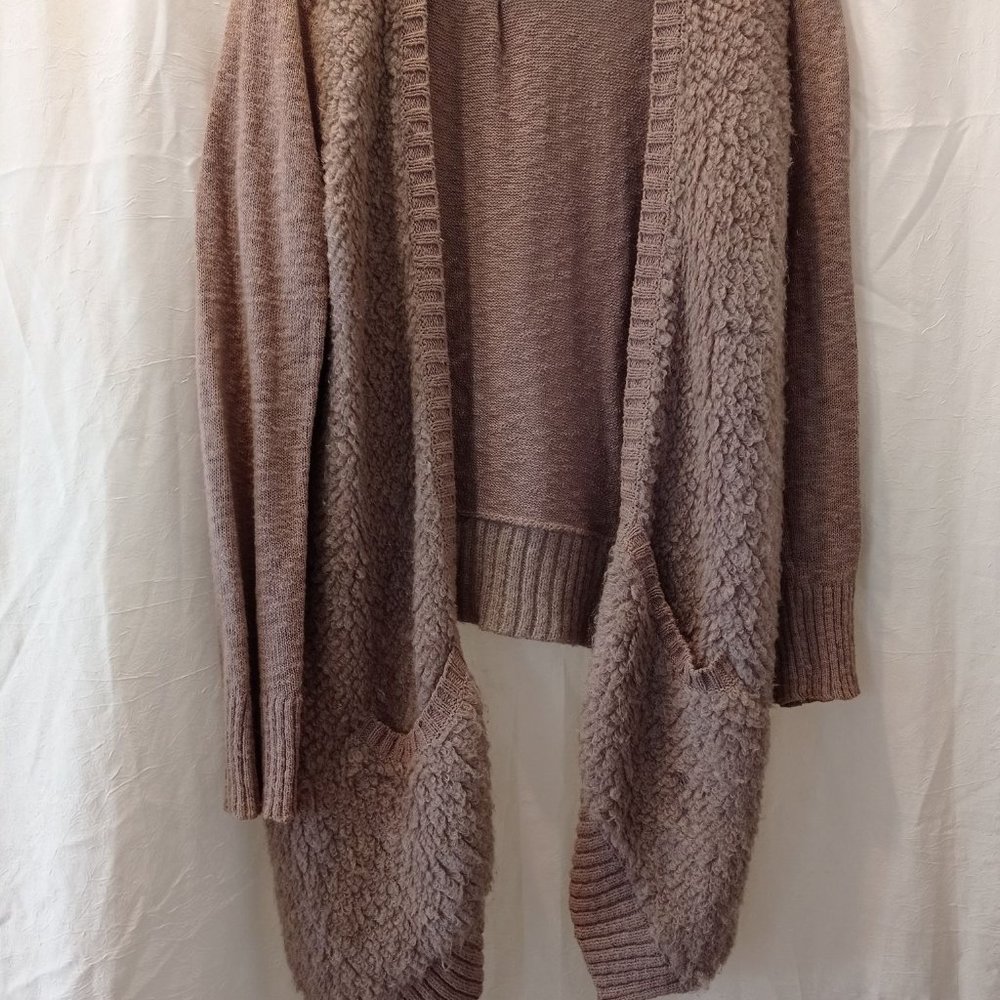 Taupe open-front cardigan sweater by SLEEPING ON SNOW